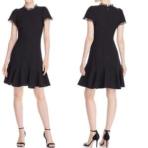 Rebecca Taylor Black Tweed Lace Trim Mini Dress Womens 2 Preppy Work Office Chic